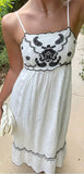 Embroidered White Sun Dress ~ Espresso