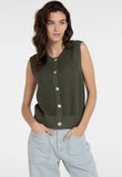 Yaya Sleeveless cardigan ~Gold buttons ~ Army Green