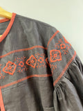 Rocio Embroidered Linen Jacket ~ Espresso & Terracotta