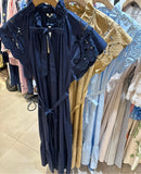 Bisous Embroidered Sleeve Poplin Dress ~  Navy