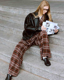 Grace & Mila Arenzo Checked Wide Leg Trousers ~ Cherry