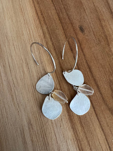 Handmade 2 Leaf Hoop Earrings - Citrine