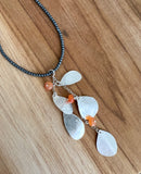 Hematite Necklace with 5 drop leaves Pendant - Carnelian