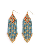 Beaded Handwoven Sari Fringe Earrings (Blue)
