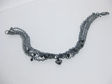 Handmade Tiny Heart Multi Chain Black Spinel Bracelet - Oxidised