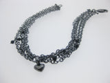 Handmade Tiny Heart Multi Chain Black Spinel Bracelet - Oxidised