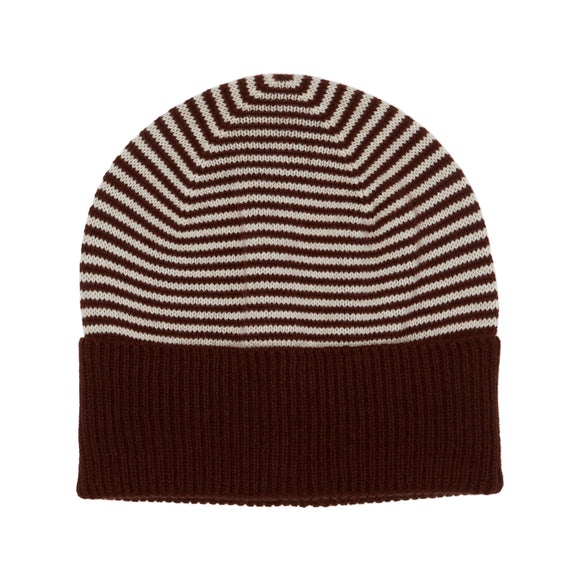 Fine Stripe Breton Cashmere Beanie - Chocolate & Cream
