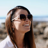 SCARLETT CHAMPAGNE - Sunglasses l Clear Pink Frame l Brown Graduated Lens l  White Maple Arms