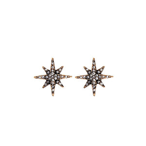 Crystal Star Studs ~ Antique Gold