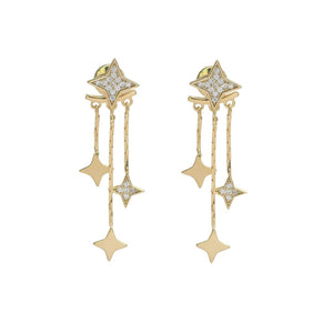 Crystal Star Rear Drop Earrings ~ Gold