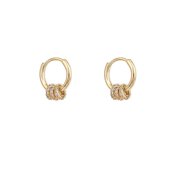 Triple Hoop CZ Huggie Earrings ~ Gold