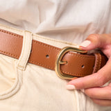 Women's plain leather belt - Brown