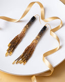 Beaded Handwoven Ombre Tassel Earrings (Black)