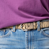 Women's leather belt with zebra pattern