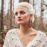 Beaded Handwoven Vintage Flower Fringe Earrings (Brown/Blue)