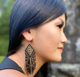 Beaded Handwoven Tribal Diamond Fringe Earrings (Black/Gold)