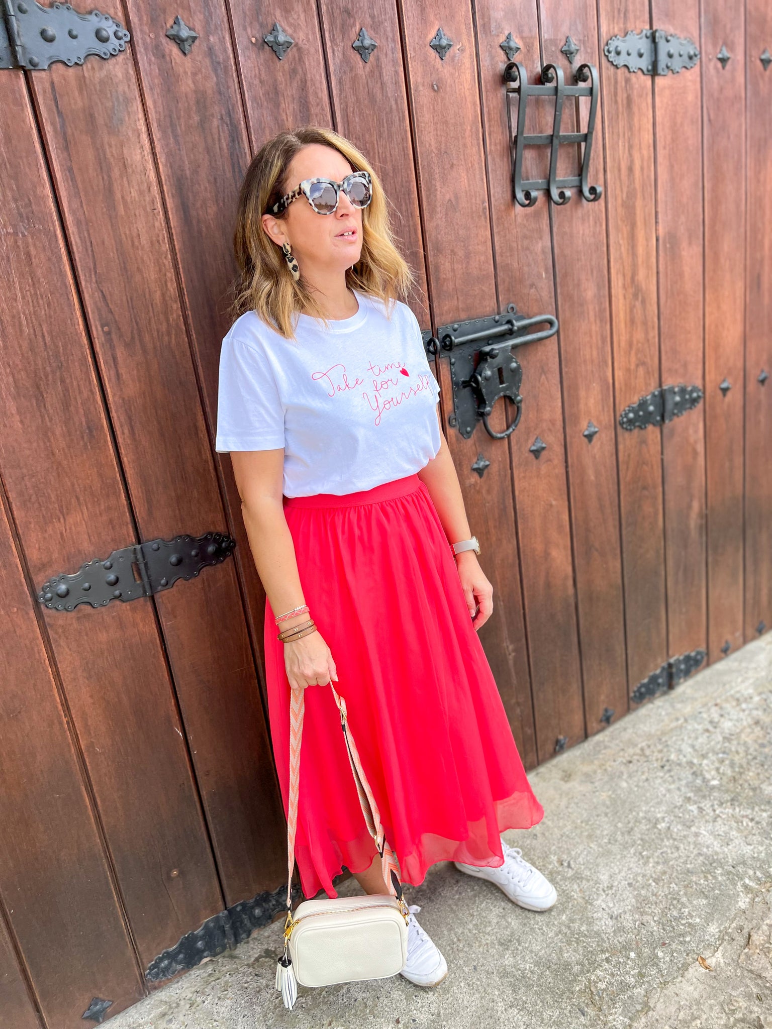 Saint Tropez Coral Midi Hibiscus Skirt – Style ~ Story Everyday