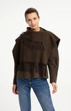 Yaya Fringed cropped poncho scarf ~ Brown