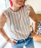 ICHI Marrakech Stripey Frill Shoulder Top