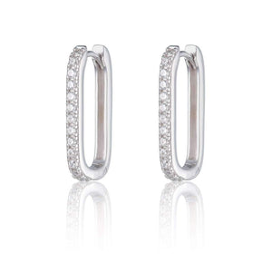 Oval Hoop Stone set Earrings - Silver