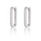 Oval Hoop Stone set Earrings - Silver