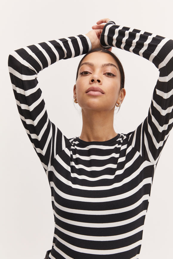 B.Young Pamilla Long Sleeve Tee ~ Off White Mix Stripe